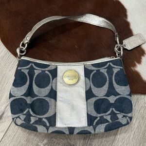 Vintage Y2k Coach Blue Denim And Metallic Satchel Bag With Crossbody Strap